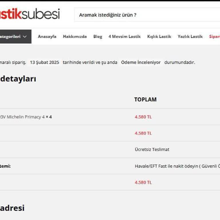 İnternet Sitesinden Lastik Siparişi Sorunu