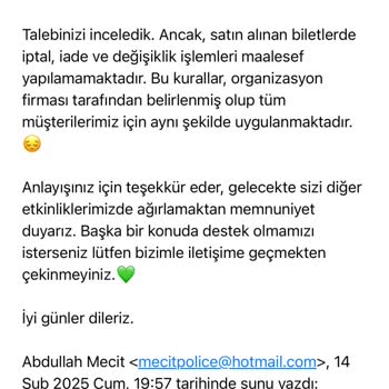Etkinlik Ücreti İadesi Hakkım