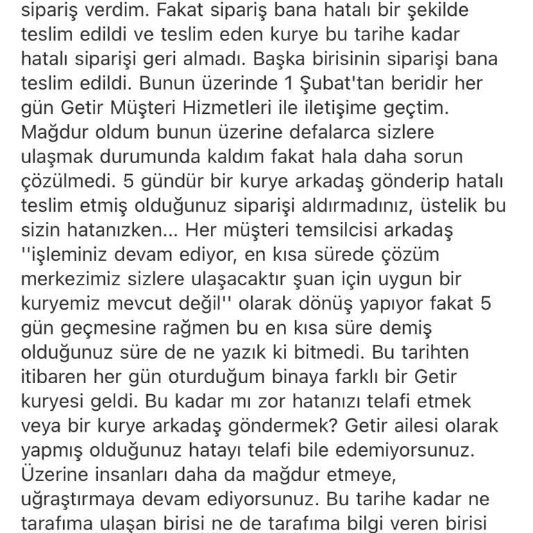 Yanlış Teslimat Ve İade Sürecinde Getir'in Yetersizliği