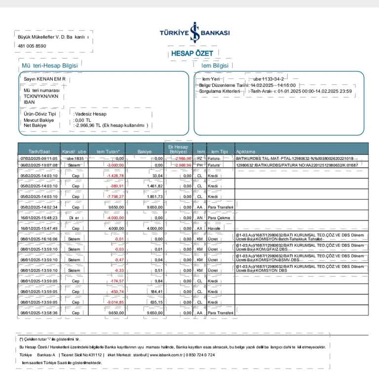Hizmet Alınmayan Dönemde Hesaptan Para Kesilmesi