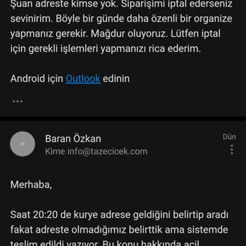 Taze Çiçek'ten Teslim Edilmeyen Sipariş Ve İade Sorunu