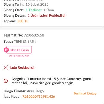 Trendyol Yenienerji İade Talebim Kutunun Yırtılması Bahane Edilerek Reddedildi!
