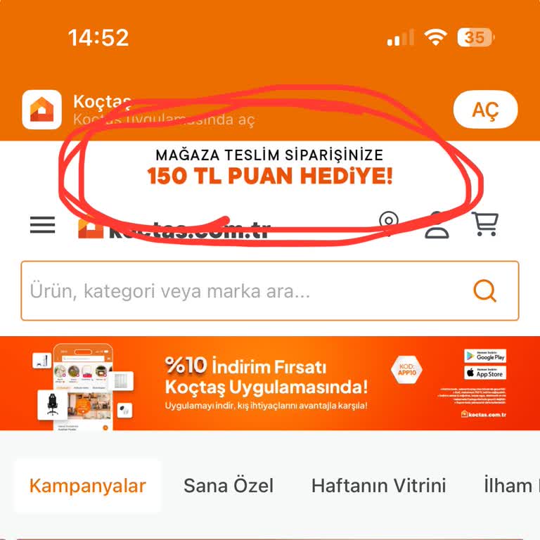 Koçtaş'tan Alışverişte Eksik ParaPuan Yüklemesi