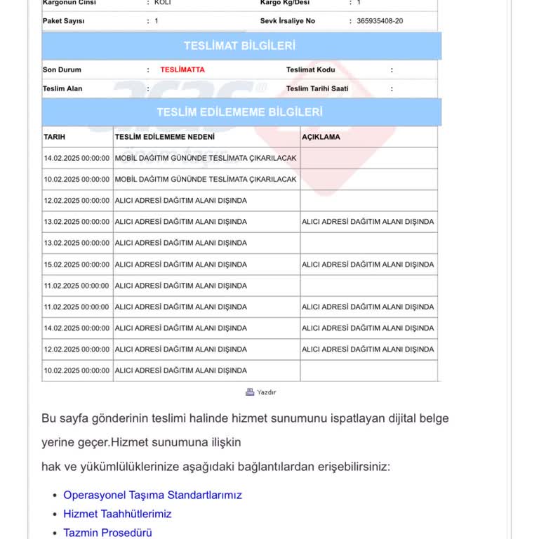 Aras Kargo Hakkari Şubesi Teslimat Sorunu