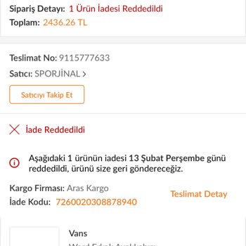 Trendyol'dan Alınan Vans Ayakkabıda Kalite Sorunu Ve İade Süreci Şikayeti