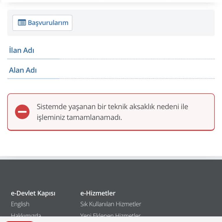 Başvuru Sürecinde Sistemsel Aksaklıklar