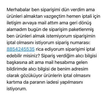 Avva Sipariş İptali Ve İletişim Sorunları