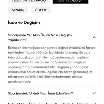 Ecrou Mağazasında Beden Değişikliği Sorunu