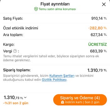 Temu'da Vergi Hesaplama Sorunu