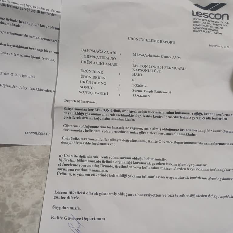 Lescon Ürünü Renk Solması Ve İade Sorunu