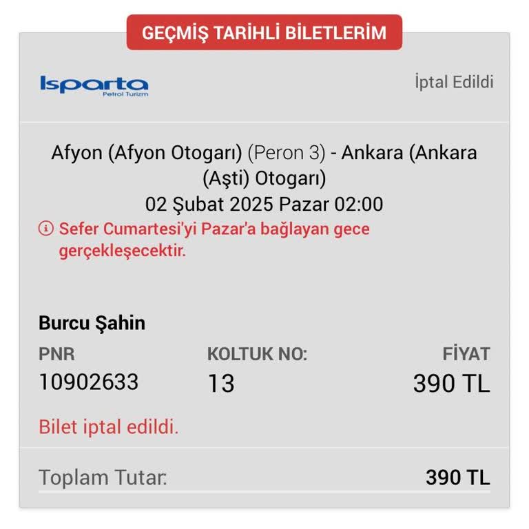İptal Edilen Biletin Para İadesi Sorunu