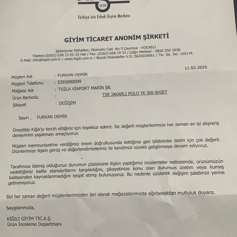 İlk Yıkamada Çeken Ürün Ve Yetersiz Müşteri Hizmeti