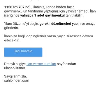 Dubleks İlanı Yayınlanmıyor: Sahibinden Engeli
