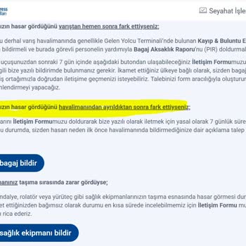 Valiz Hasarı İçin Uygulanan Haksız Prosedür