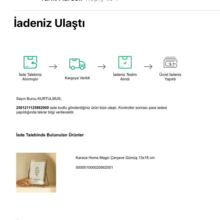 Karaca Home Online Alışverişte İade Sorunu