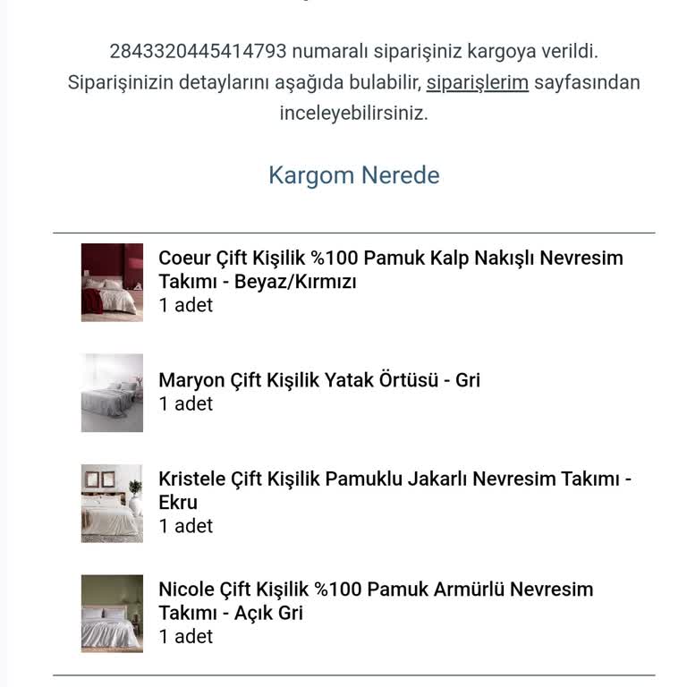 Eksik Gönderilen Ürün: Nevresim Takımı