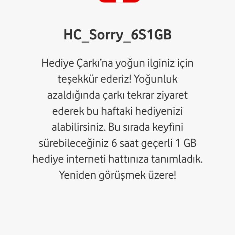 Vodafone Çark Hatası: Hediye Yüklenmedi