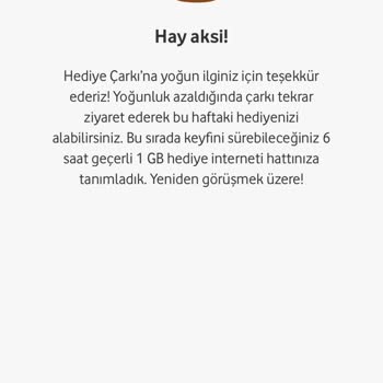Vodafone Hediye Çarkı Sınırsız Paket Hakkı Kazanmama Rağmen Hata Verdiği!