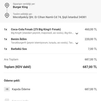 Burger King Siparişim Ezilmiş Ve Soğuk Geldi Ücret İadesi Yapılmadı