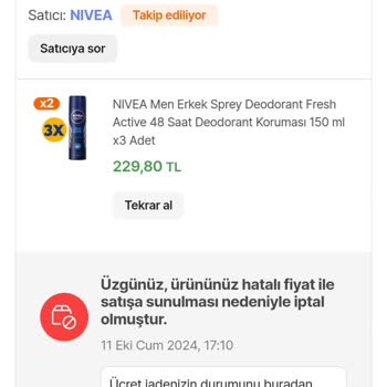 Hepsiburada & Nivea Bestellung storniert, obwohl andere das Produkt erhielten