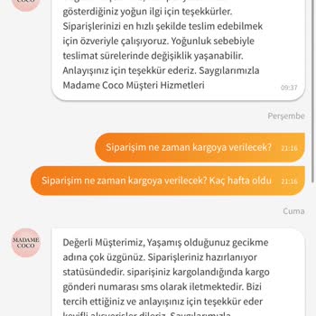 Madame Coco Sipariş Teslimatında Yaşanan Gecikme Ve İletişim Sorunları