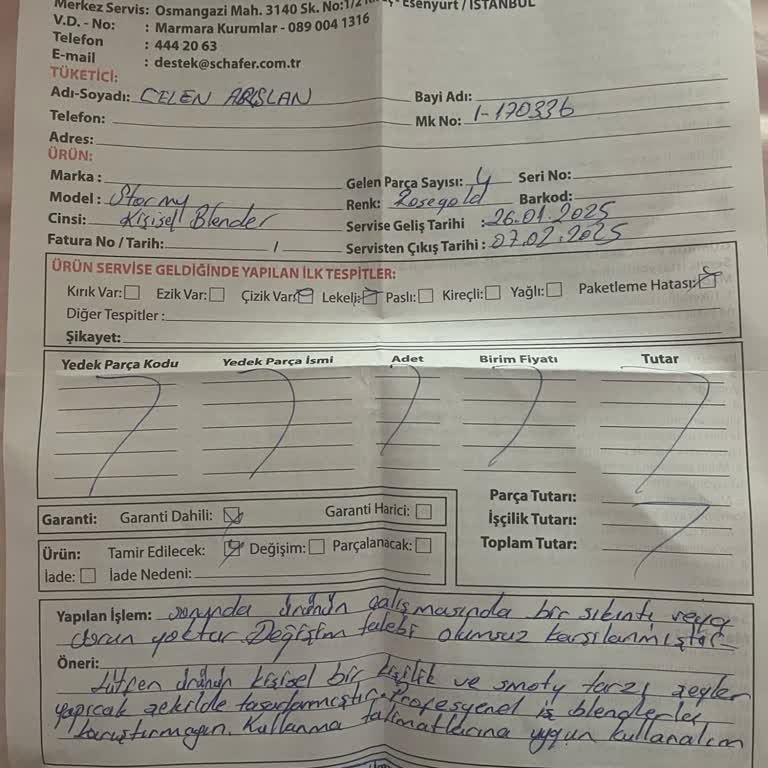 Schafer Blender: Ayıplı Ürün Ve Yetersiz Müşteri Hizmeti