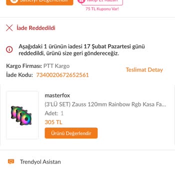 Trendyol'da RGB Fan İade Sorunu Ve Satıcı İletişimsizliği