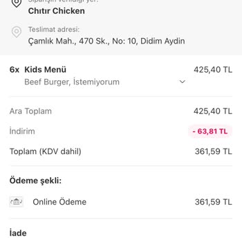 Yemek Siparişi İptali Ve Geri Ödeme Sorunu
