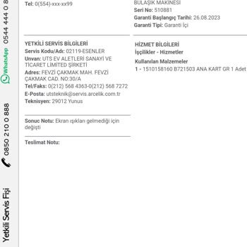 Arçelik Bulaşık Makinesi Servis Sorunu Ve Güvenlik Tehlikesi