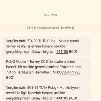 PUBG Mobile unerlaubte Abbuchungen von 707 TL und 303 TL auf meiner Rechnung