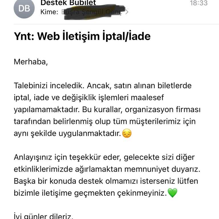 Tiyatro Bileti Erteleme Ve İade Talebine Olumsuz Yanıt