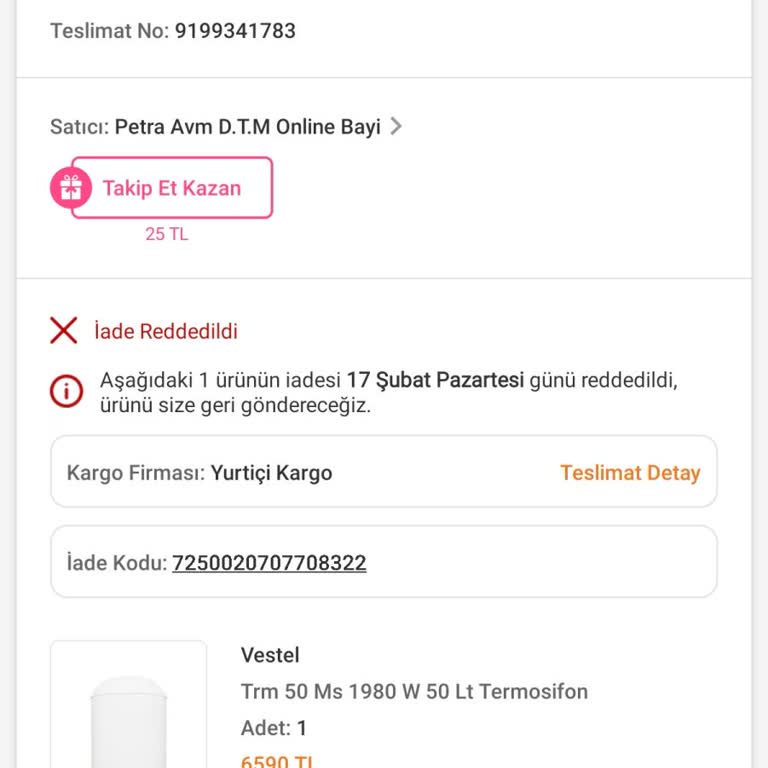 Vestel Termosifon Siparişi Ve Garanti Sorunları