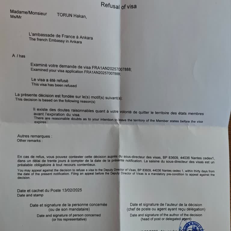 Fransa Vizesi Reddedildi: Şirket Sahibi Olarak Mağduriyet