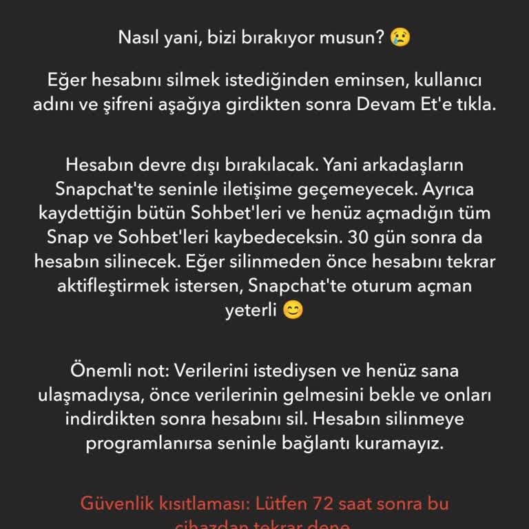Snapchat Hesabına Erişim Sorunu: 72 Saat Bekleme Mesajı