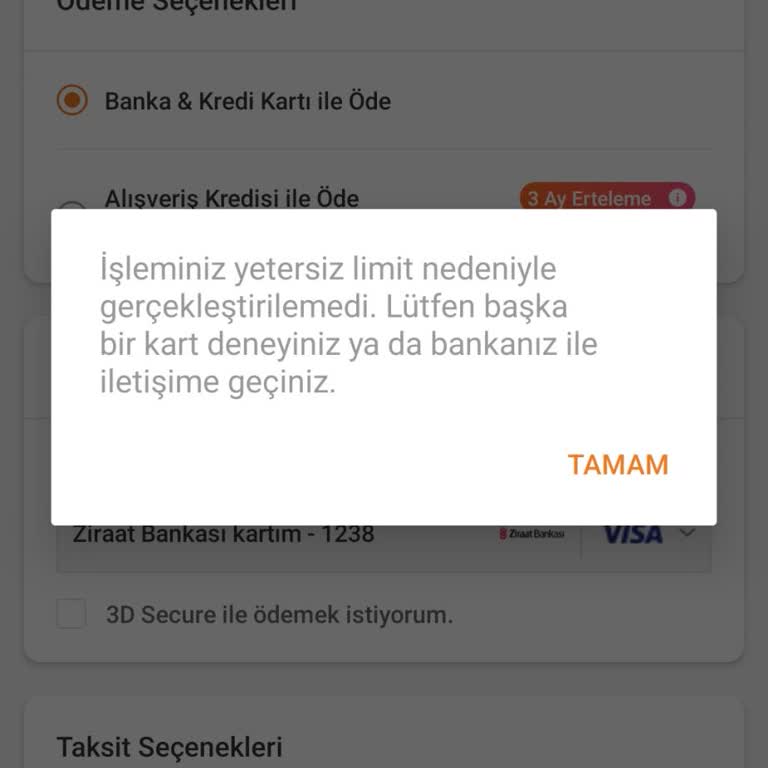 Yetersiz Limit Uyarısı İle Alışveriş Engeli