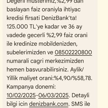 Denizbank Kredi Kampanyasında Faiz Oranı Sorunu