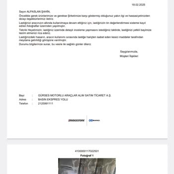 Bridgestone Lastiklerde Erken Soyulma Ve Yetersiz Müşteri Hizmetleri