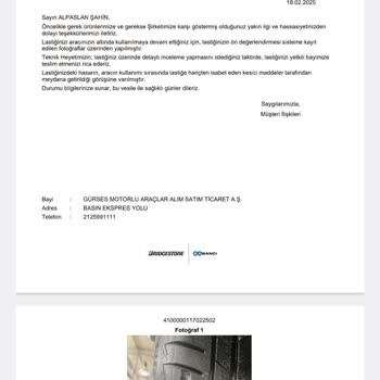 Bridgestone Lastiklerde Erken Soyulma Ve Yetersiz Müşteri Hizmetleri