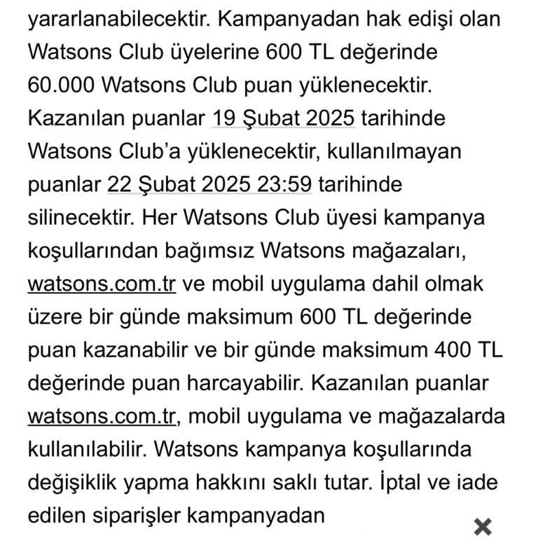 Watsons Puanlarının Hesabıma Yüklenmemesi