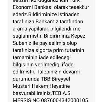 TEB Bankası'nda Kredi Sigortası İade Sorunu