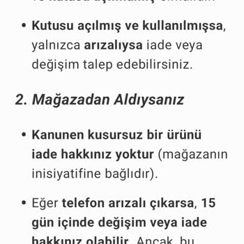 Yeni Alınan Telefonun Arızası Ve İade Talebinin Reddedilmesi