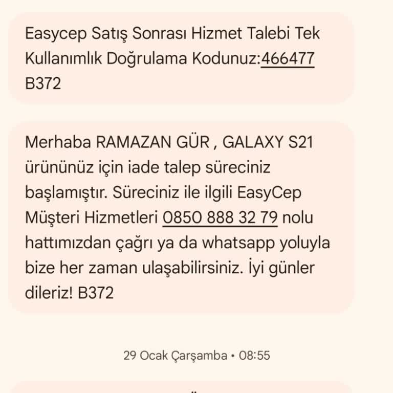 EasyCep'ten Alınan Telefonun İade Süreci Sorunu