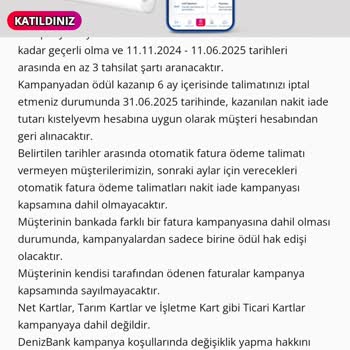 Denizbank Fatura Kampanyasında Geciken Nakit İade Sorunu