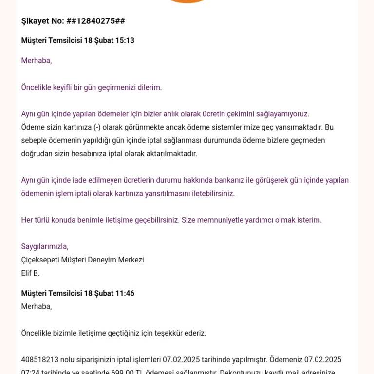 Çiçek Sepeti İade Sürecinde Yaşanan Sorun