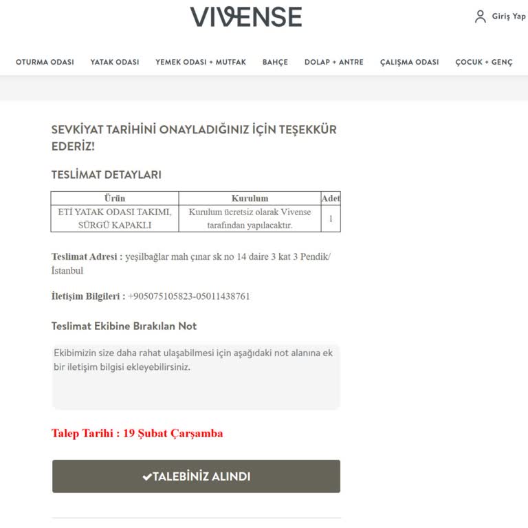 Vivense'nin Teslimat Sorunu: Beklenen Gün Gelmedi!