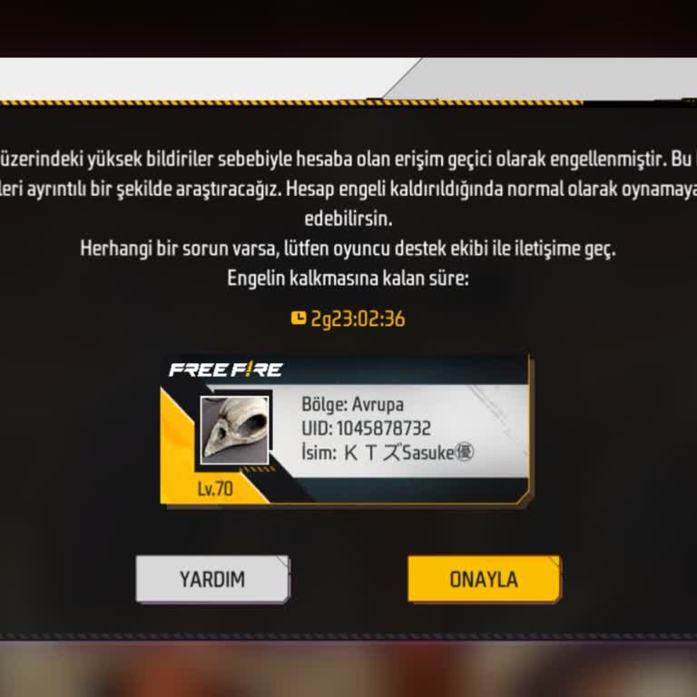 Haksız Yere Banlanan Free Fire Hesabımın Açılması Talebi