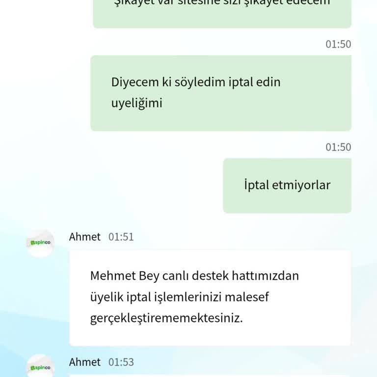 Spinco76 Üyelik İptal Sorunu