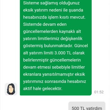 Yatırım Hesabında Alt Limit Sorunu