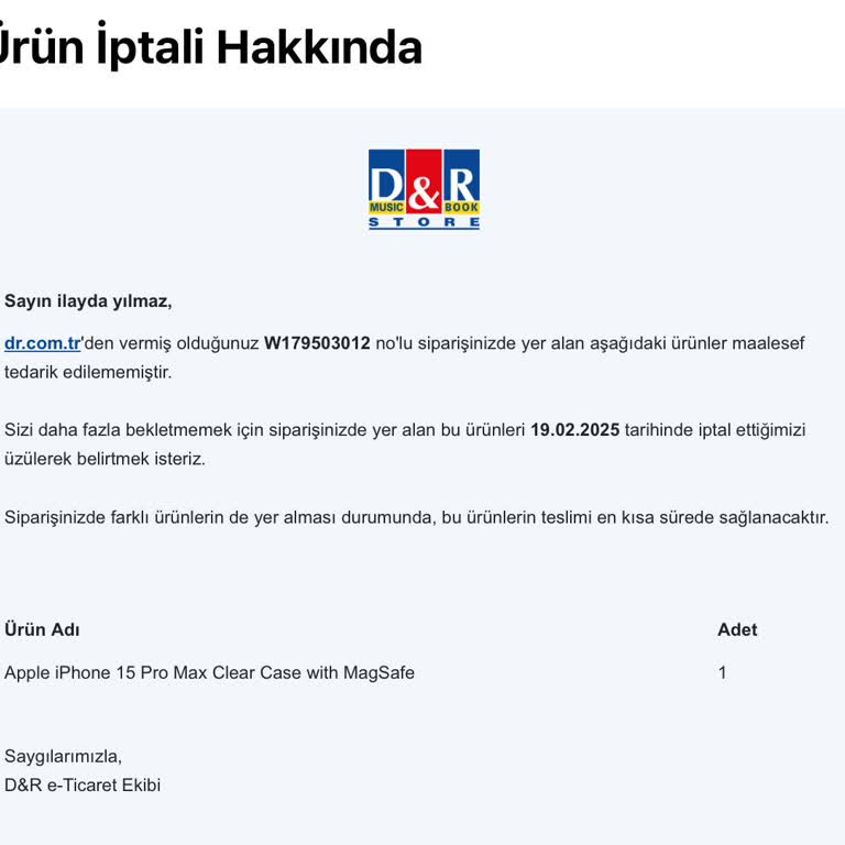 İptal Edilen Siparişin Çekim Sorunu