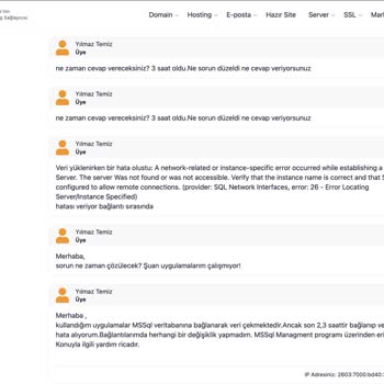 Destek Taleplerine Yanıt Vermeyen Hosting Hizmeti